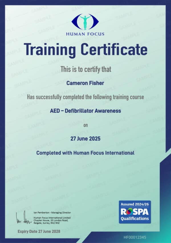 AED Training Course Certificate