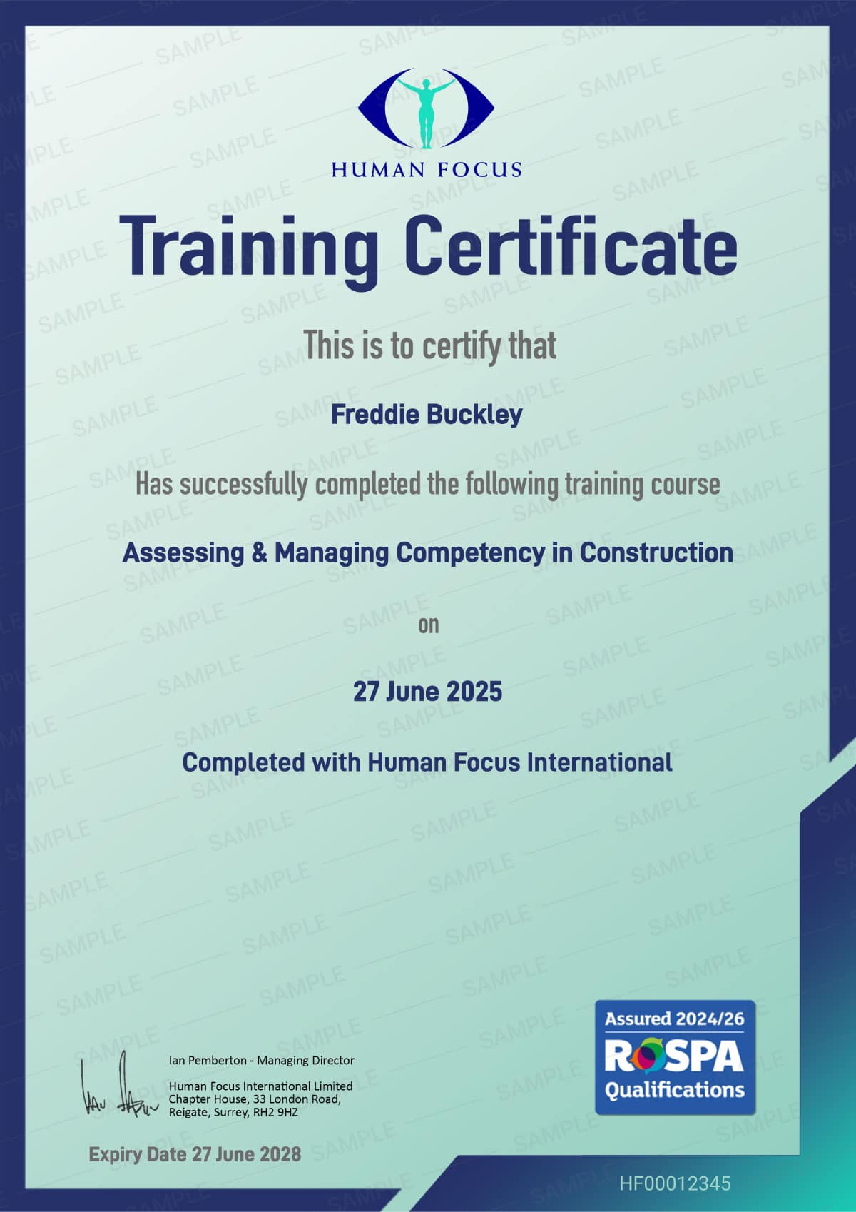Assessing and Managing Competency in Construction Course Certificate