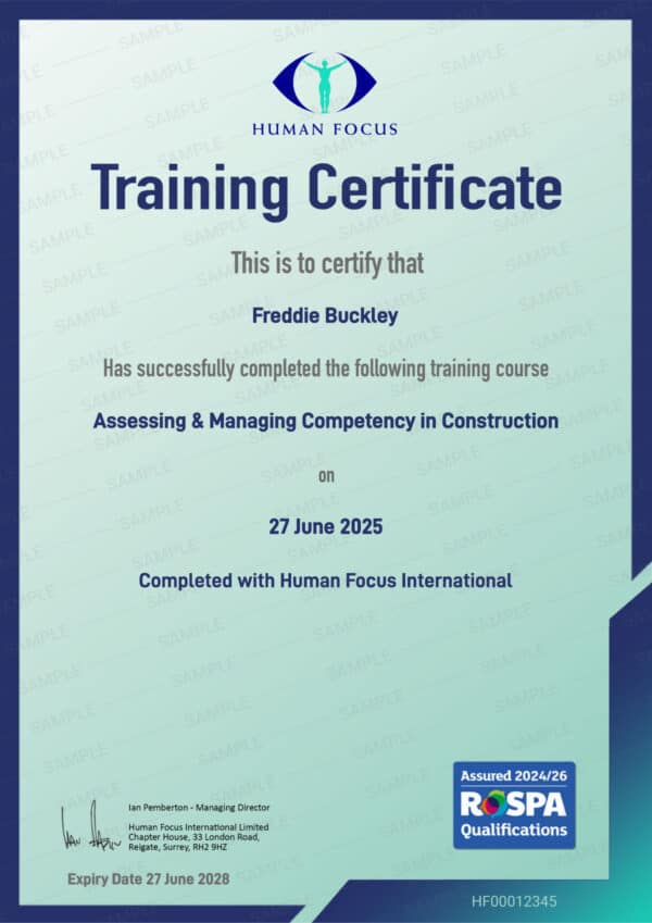 Assessing and Managing Competency in Construction Course Certificate
