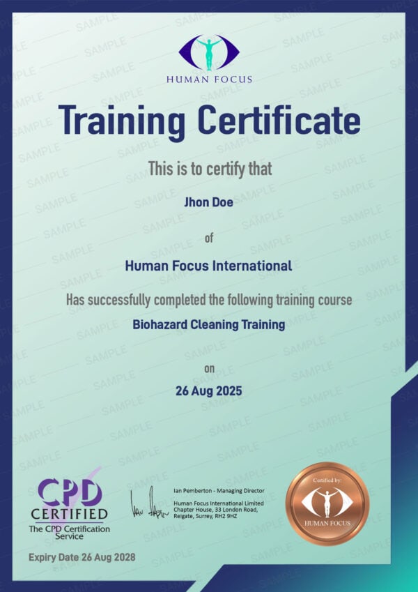Biohazard Cleaning Training Certificate