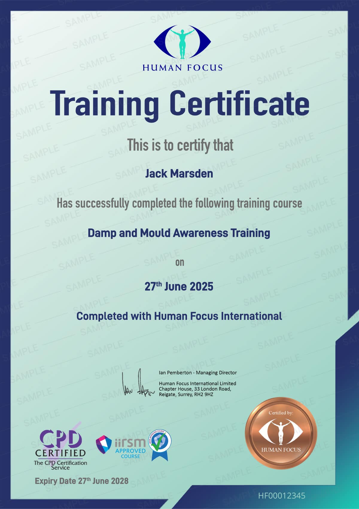 Damp and Mould Awareness Training Certificate