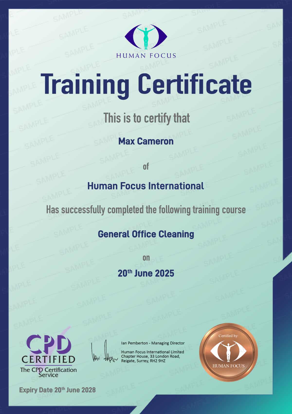 General Office Cleaning Training Certificate