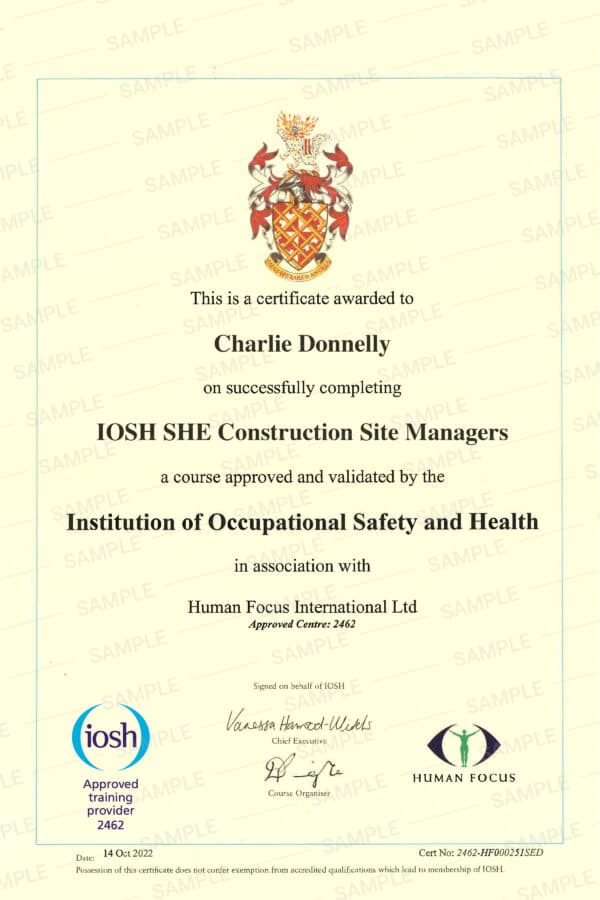 IOSH SHE for Construction Site Managers Certification
