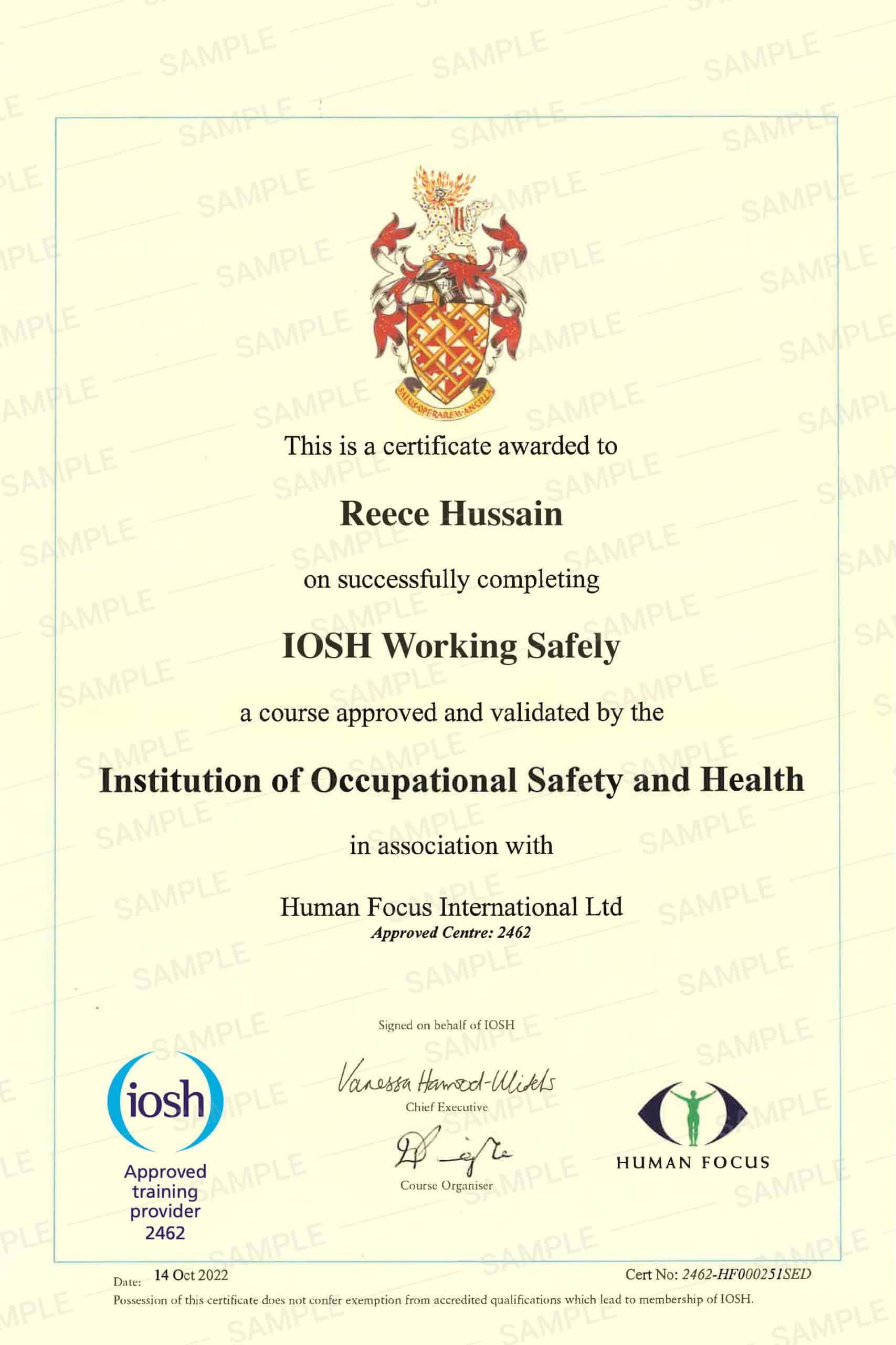 IOSH Working Safely Certification