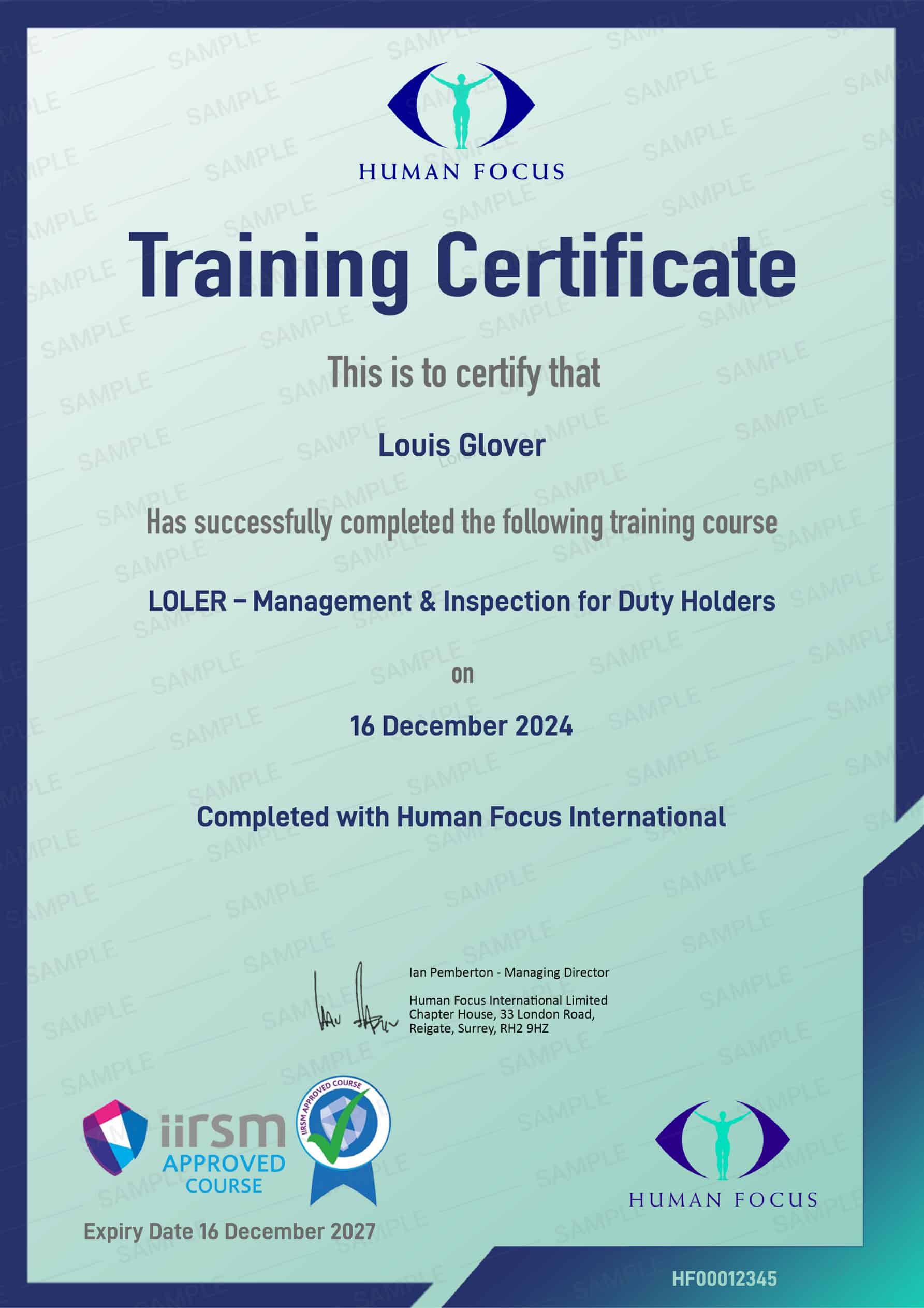 LOLER management inspection duty holders Course Certification