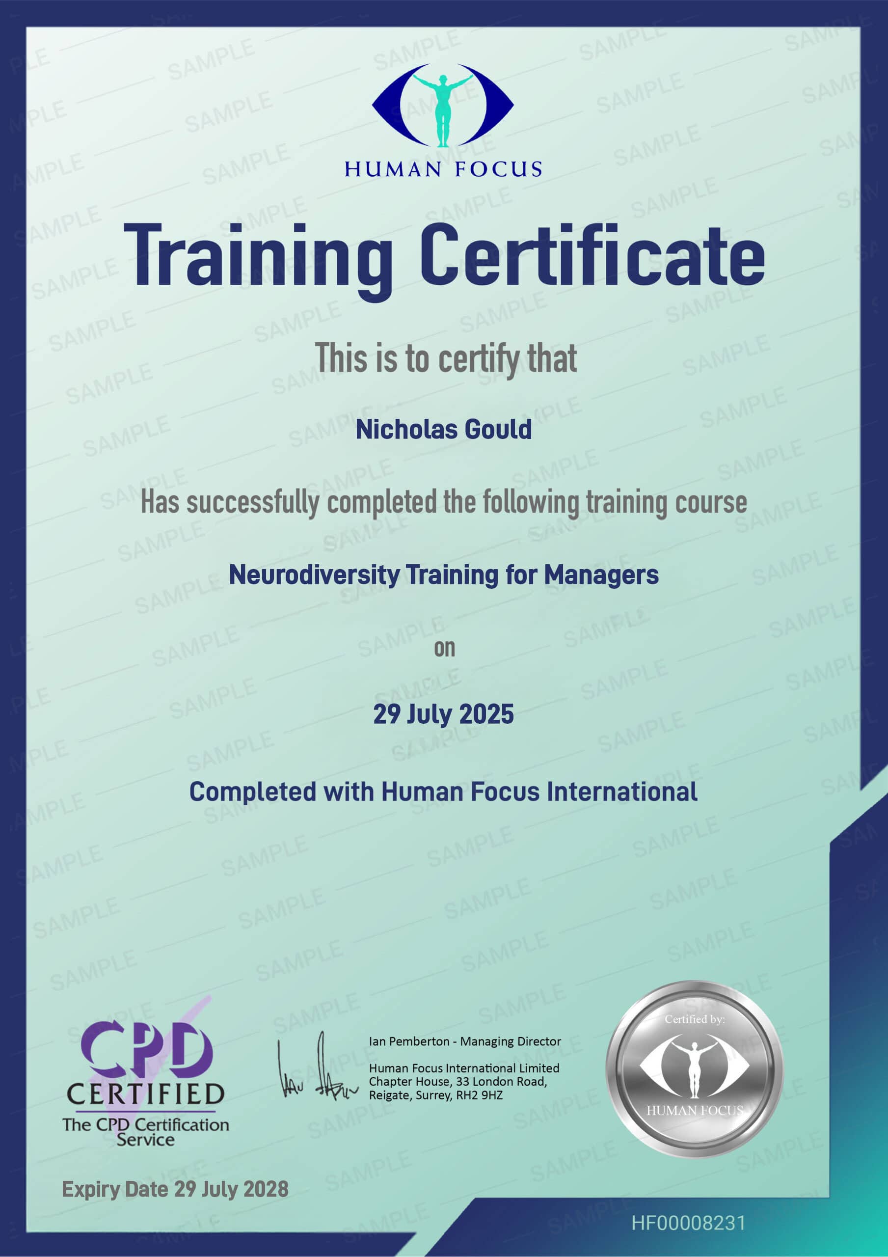 Neurodiversity Training for Managers Certificate