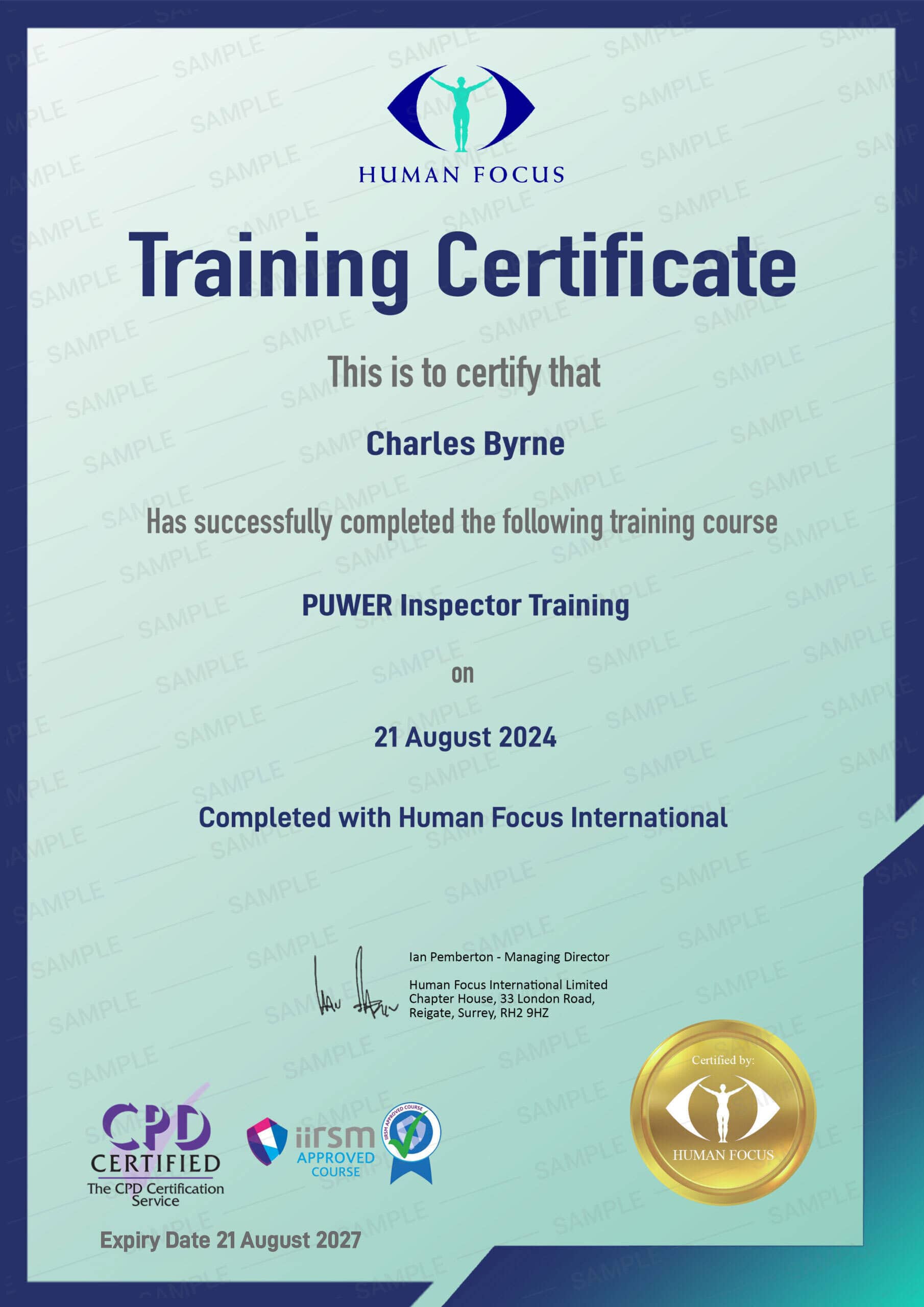 Puwer Inspector Training Online Certificate