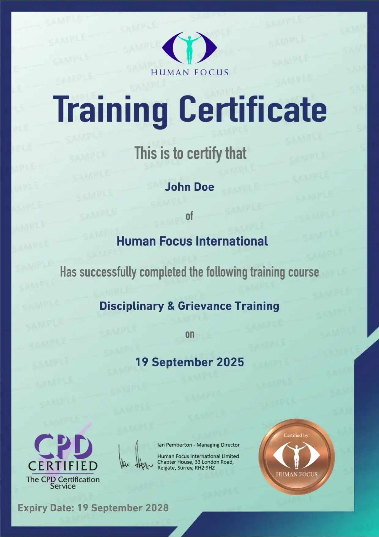 Disciplinary & Grievance Training Certificate