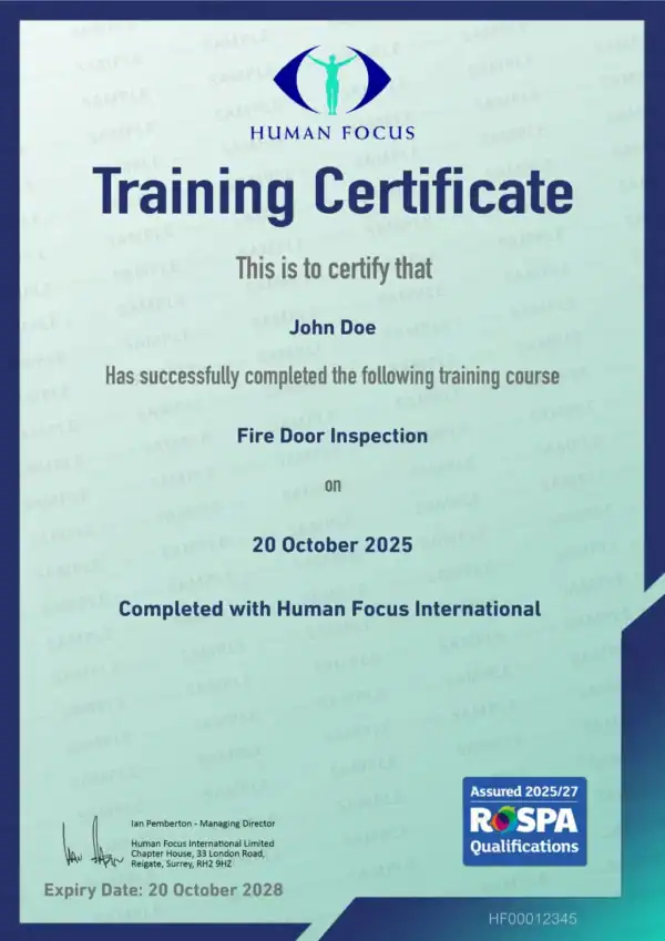 Fire Door Inspection Course Certificate 2025-27