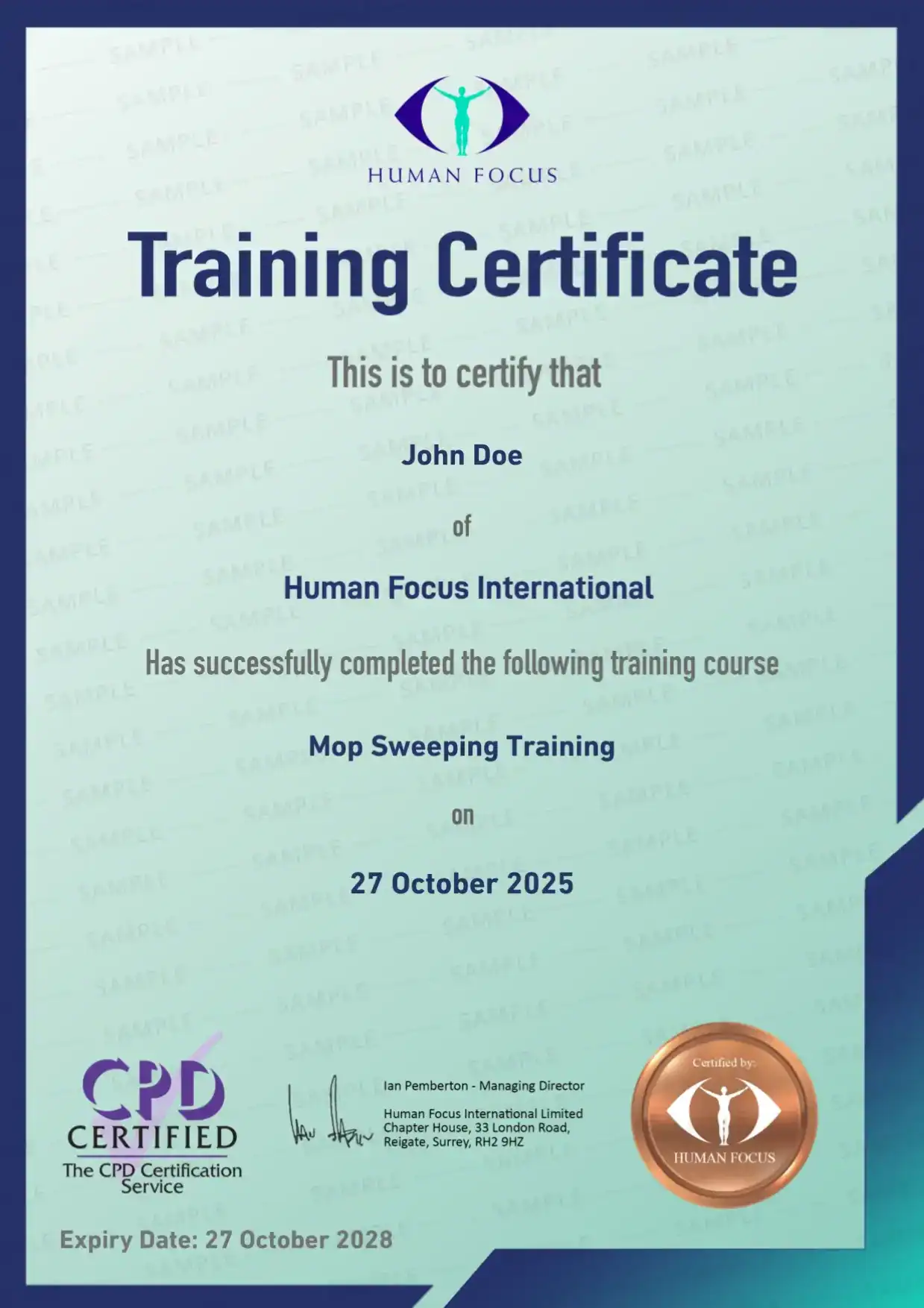 Mop Sweeping Certificate